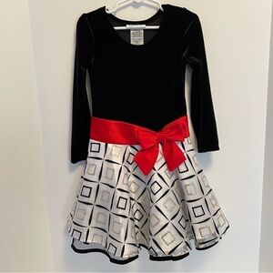 Bonnie Jean Girls Black & White Geometric Velvet Dress Size 5